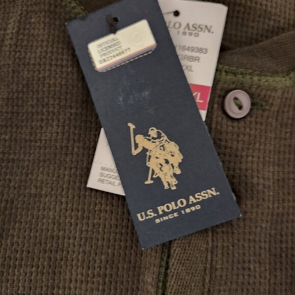 US Polo Association Thermal Top 1/4 Button Long Sleeve Mens XXL Dark Olive NEW - Picture 8 of 14